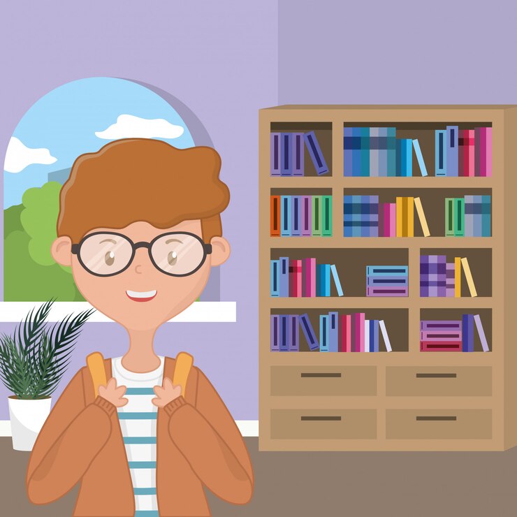 Vector Gratis kartun anak laki-laki dengan desain sekolah