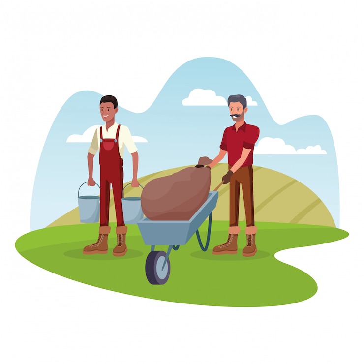 Vector Gratis kartun petani yang bekerja di pertanian