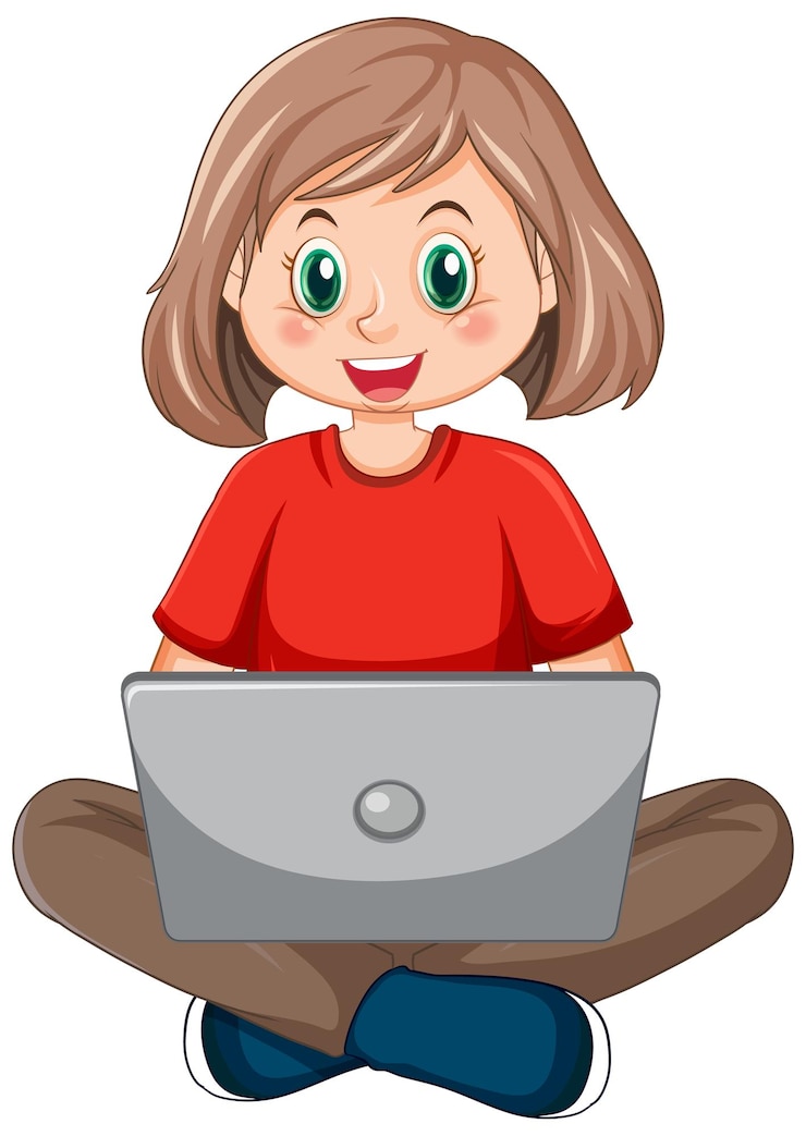 Vector Gratis kartun seorang gadis menggunakan laptop
