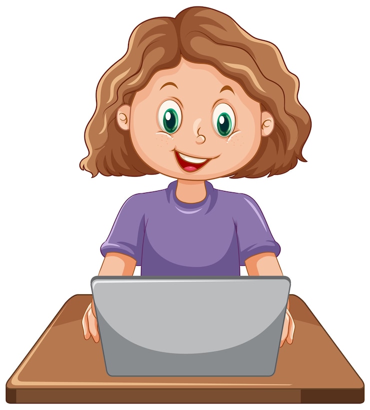 Vector Gratis kartun seorang gadis menggunakan laptop