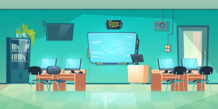 Vector Gratis kelas komputer di sekolah universitas interior kosong