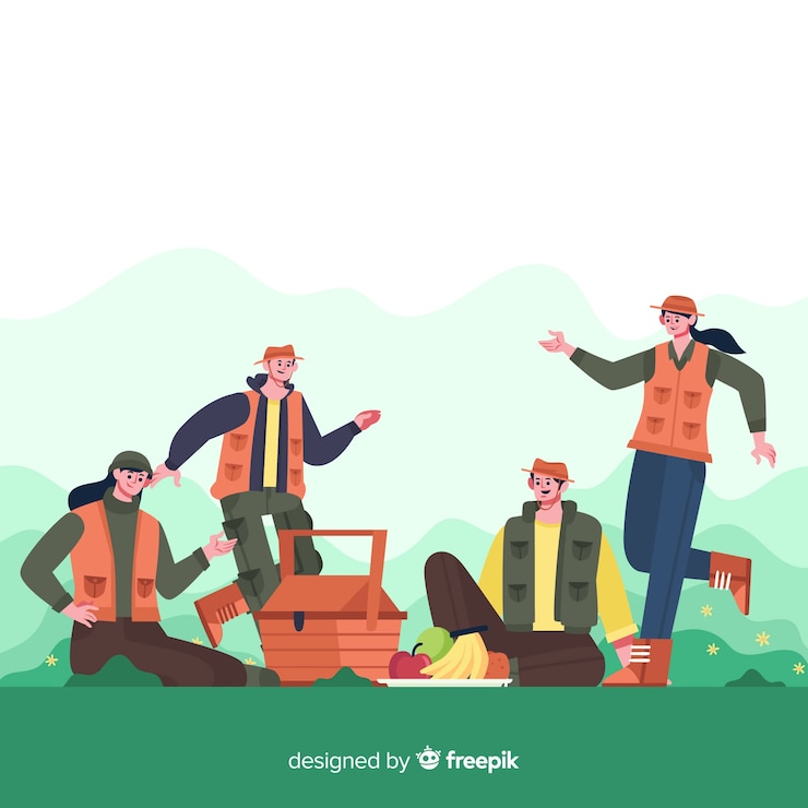 Vector Gratis keluarga bahagia melakukan aktivitas luar ruangan. desain karakter