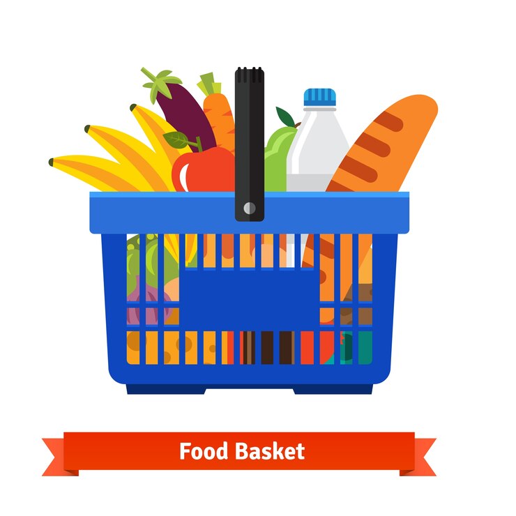 Vector Gratis keranjang belanja penuh dengan makanan segar organik yang sehat