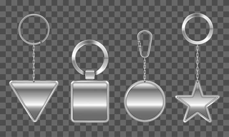 Vector Gratis keychains set. metal round, square, triangle, star