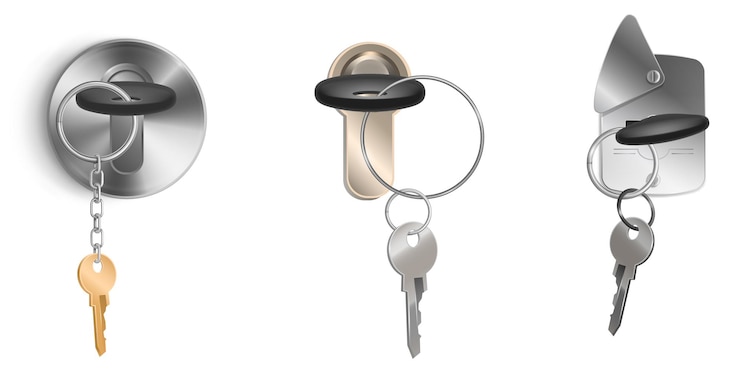 Vector Gratis keys bunch on metal ring and keyhole