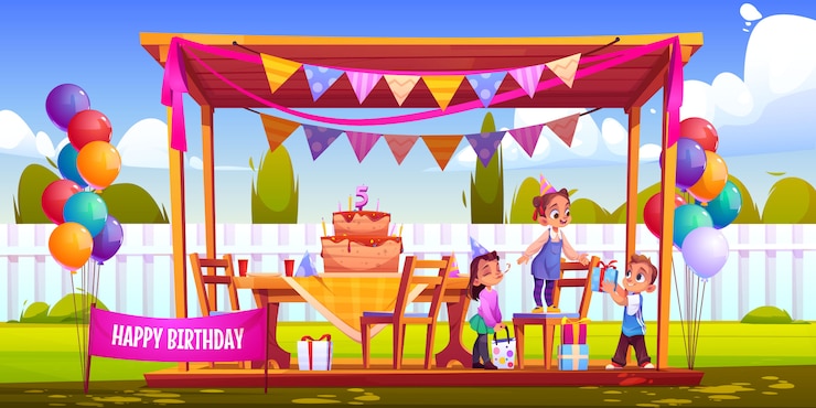 Vector Gratis kids celebrate birthday on backyard