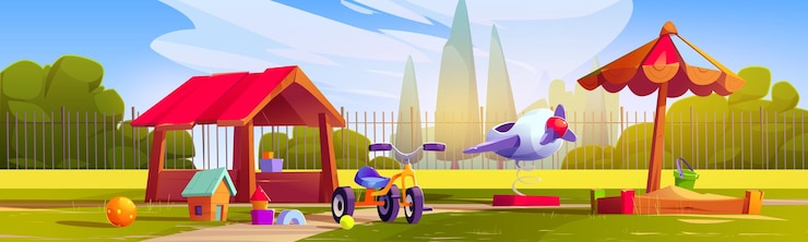 Vector Gratis kids playground in backyard with sandbox toys