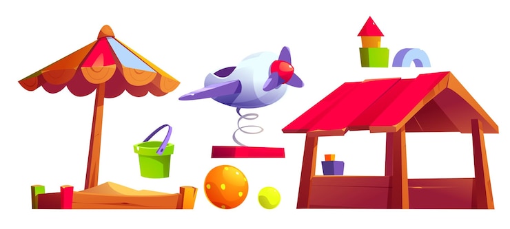 Vector Gratis kids swing sandbox and toys for playground