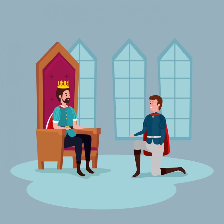 Vector Gratis king with prince in castle indoor