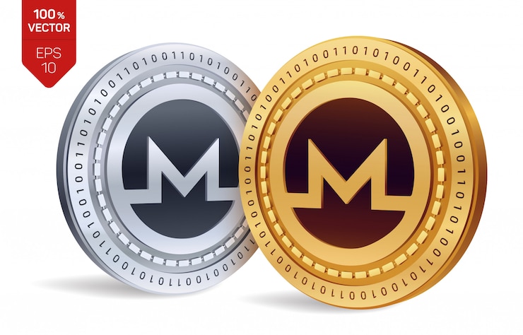 Vector Gratis koin emas dan perak cryptocurrency dengan simbol monero diisolasi pada latar belakang putih.
