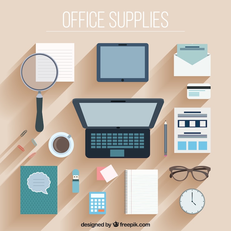 Vector Gratis koleksi aksesori kantor dalam desain datar