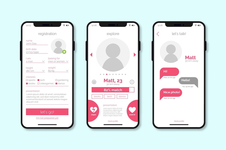 Vector Gratis koleksi antarmuka aplikasi kencan
