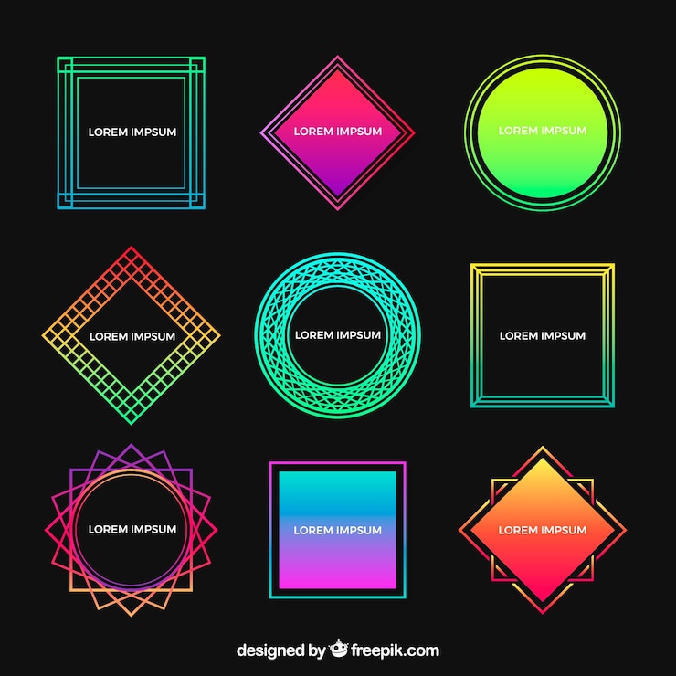 Vector Gratis koleksi bingkai penuh warna dengan bentuk geometris