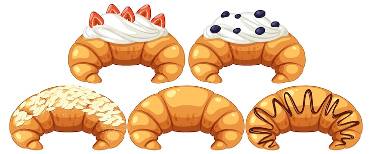 Vector Gratis koleksi croissant lezat yang berbeda