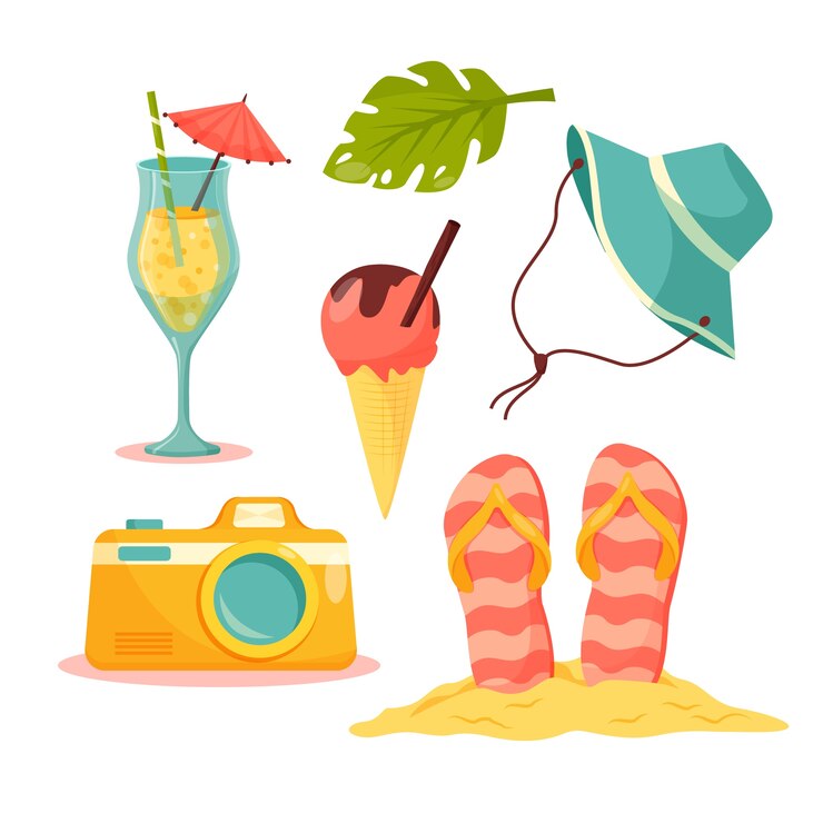 Vector Gratis koleksi elemen desain digambar tangan untuk musim panas