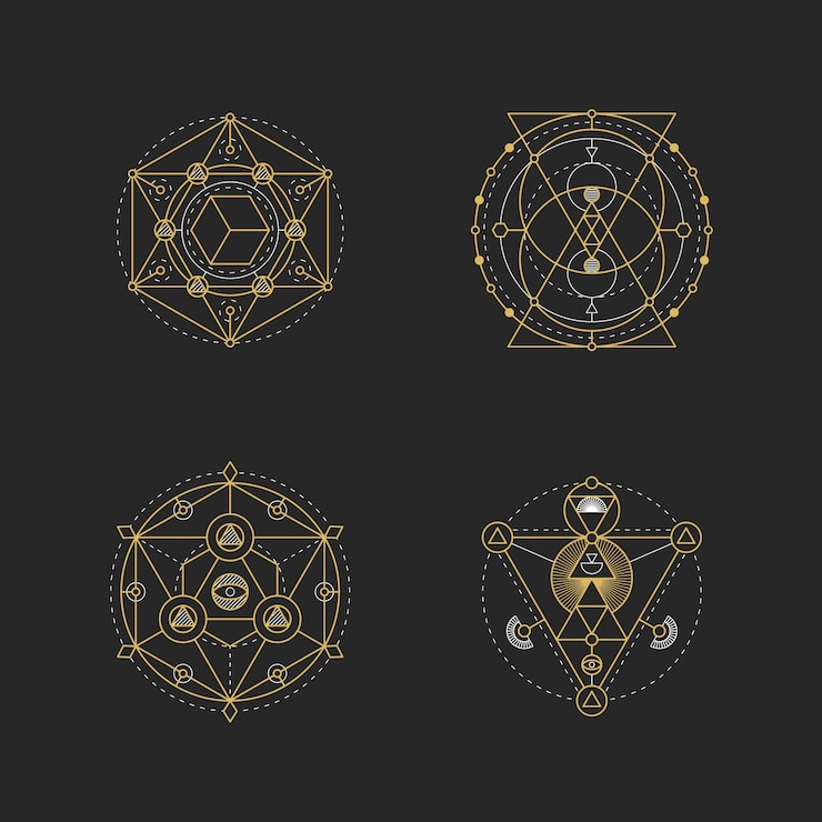 Vector Gratis koleksi elemen geometri sakral yang digambar tangan