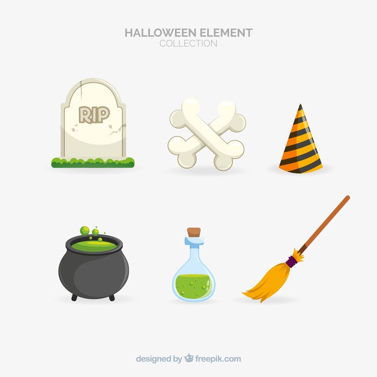 Vector Gratis koleksi elemen halloween klasik dengan desain datar