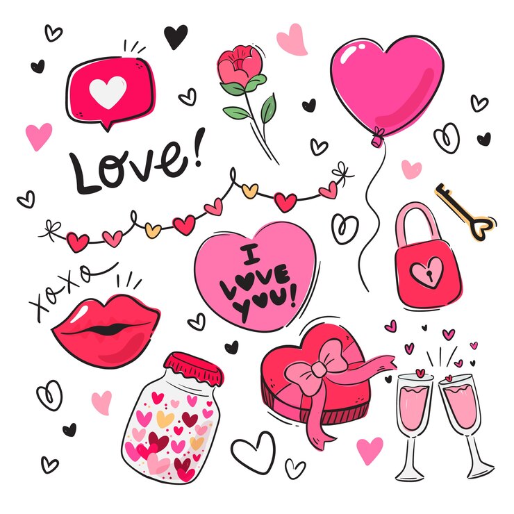 Vector Gratis koleksi elemen hari valentine dalam desain datar