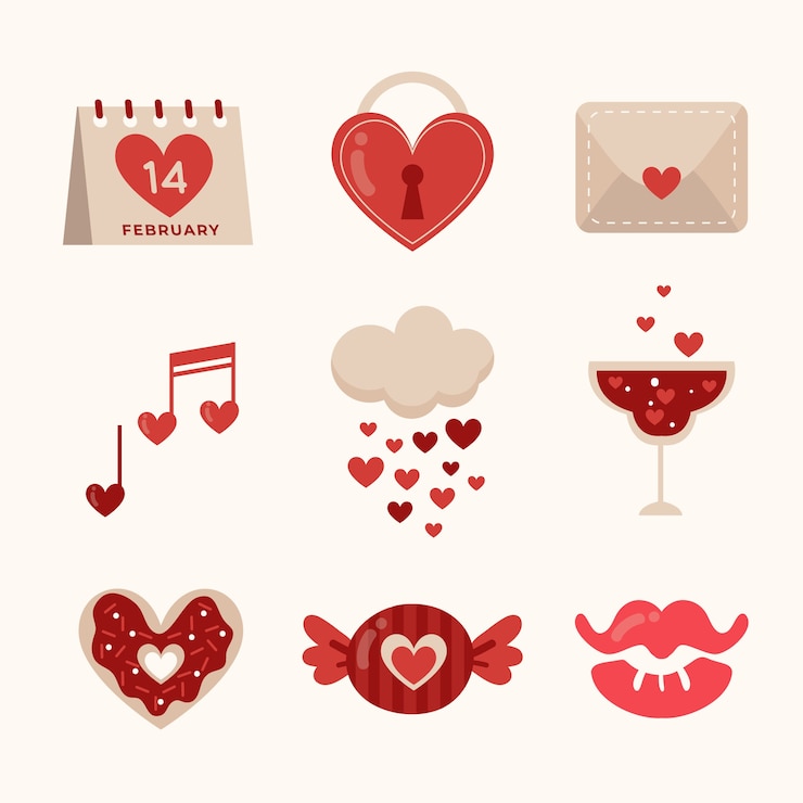 Vector Gratis koleksi elemen hari valentine desain datar