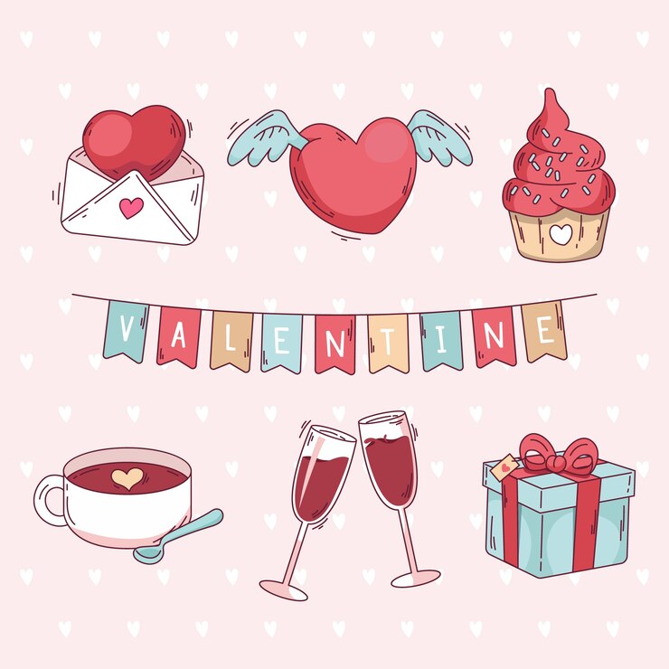 Vector Gratis koleksi elemen hari valentine digambar tangan