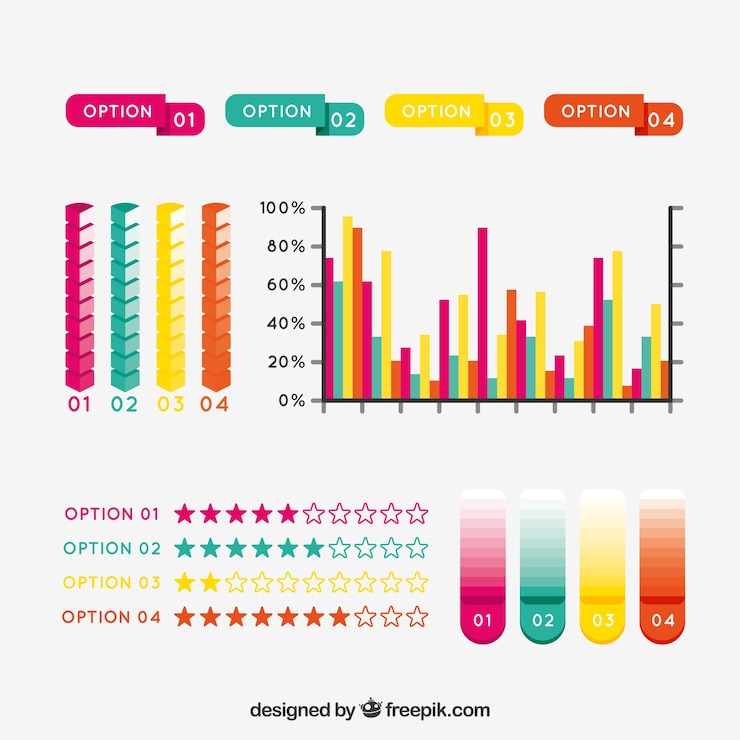 Vector Gratis koleksi elemen infografis penuh warna dalam gaya datar