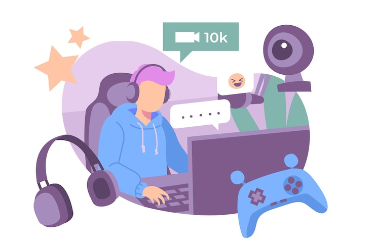 Vector Gratis koleksi elemen konsep streamer game yang digambar tangan