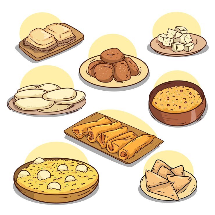 Vector Gratis koleksi elemen makanan iftar digambar tangan