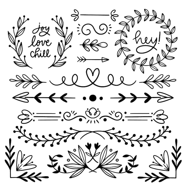 Vector Gratis koleksi elemen ornamen digambar tangan