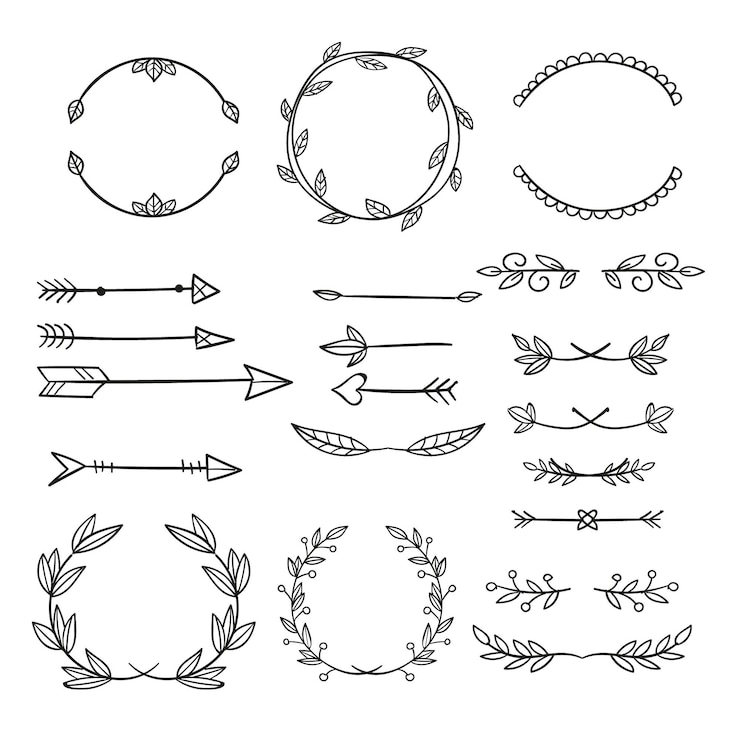 Vector Gratis koleksi elemen ornamental yang digambar tangan