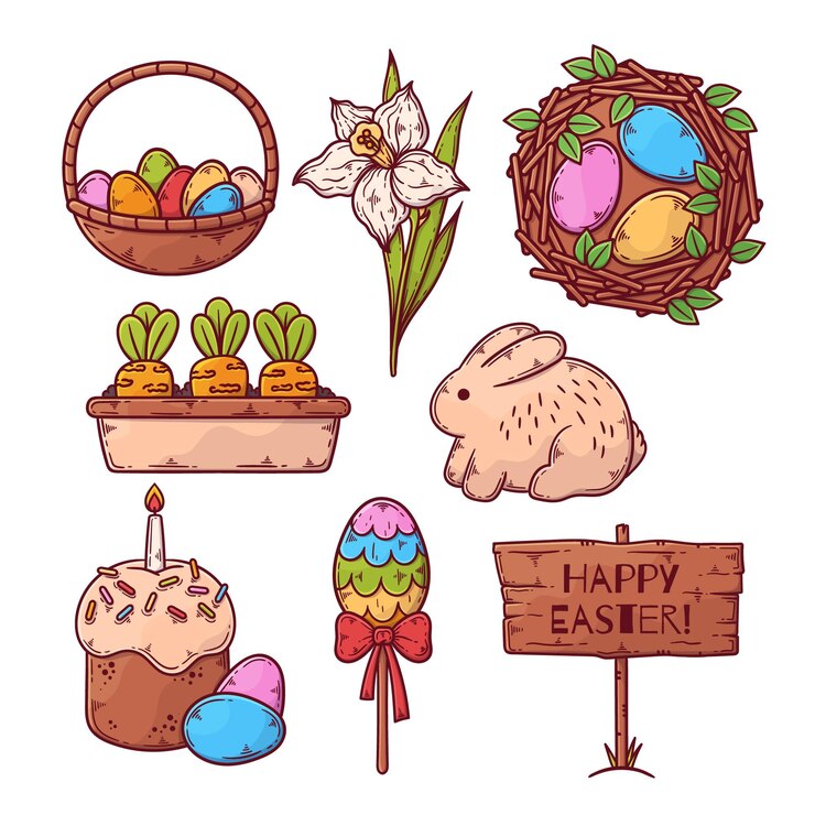 Vector Gratis koleksi elemen paskah digambar tangan