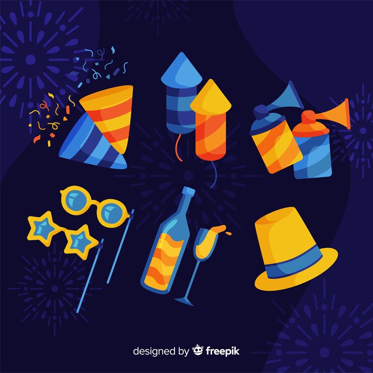 Vector Gratis koleksi elemen pesta tahun baru desain datar
