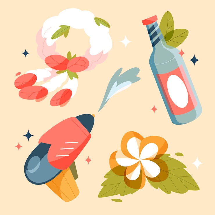 Vector Gratis koleksi elemen songkran datar