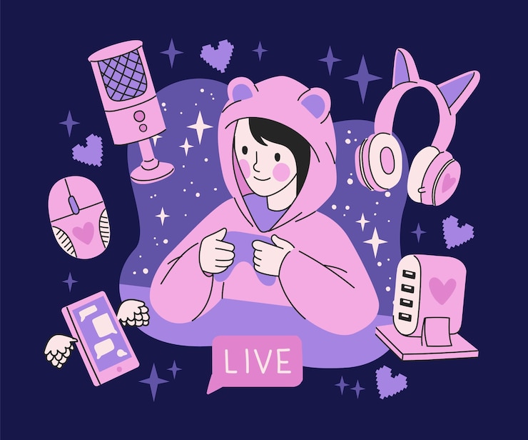Vector Gratis koleksi elemen streamer game datar organik