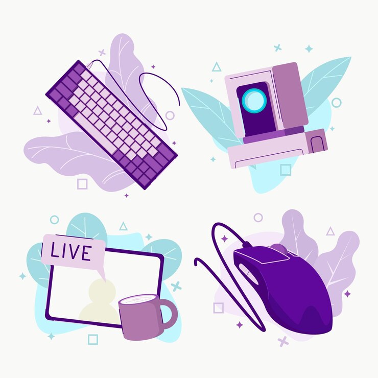 Vector Gratis koleksi elemen streamer game datar organik