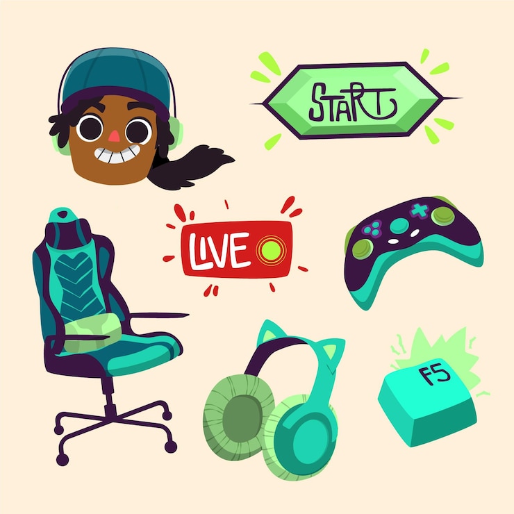 Vector Gratis koleksi elemen streamer game kartun