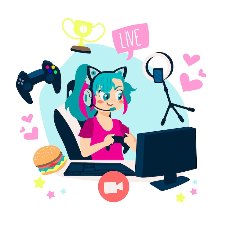 Vector Gratis koleksi elemen streamer game kartun