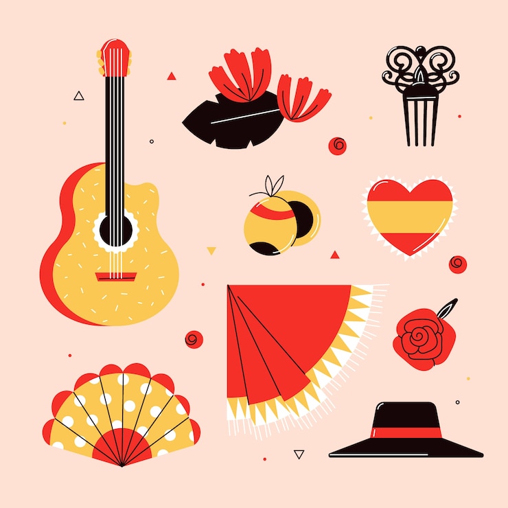 Vector Gratis koleksi elemen tari flamenco digambar tangan