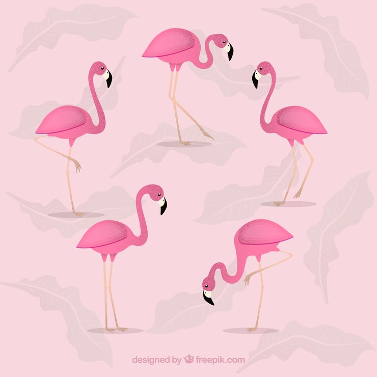 Vector Gratis koleksi flamingo dengan berbagai gaya dalam gaya datar