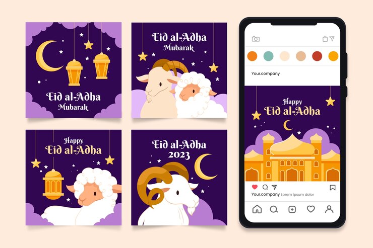 Vector Gratis koleksi flat postingan instagram untuk perayaan idul adha islami