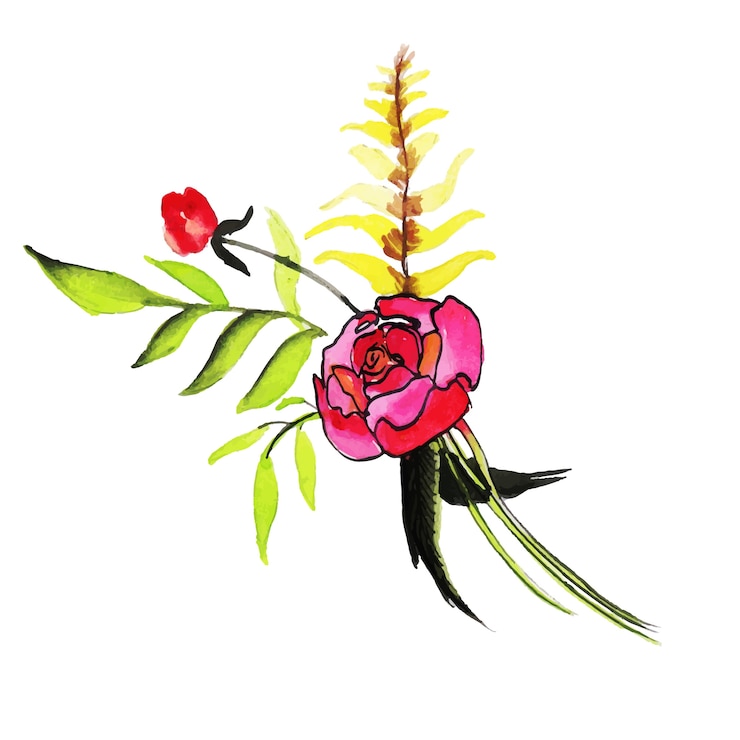 Vector Gratis koleksi floral dan daun musim semi cat air