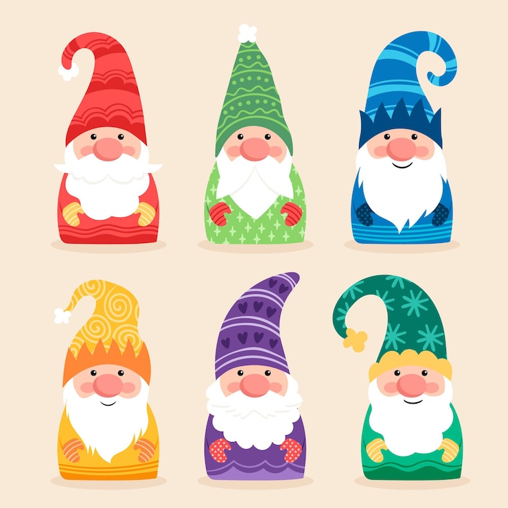 Vector Gratis koleksi gnome natal datar digambar tangan
