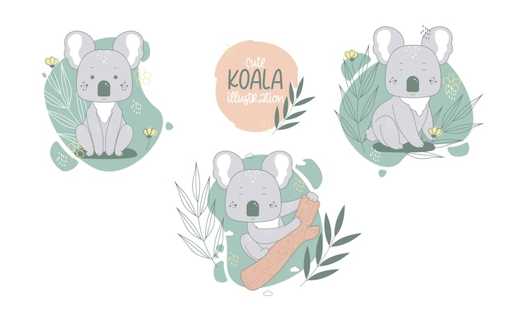 Vector Gratis koleksi hewan kartun koala lucu. ilustrasi vektor.