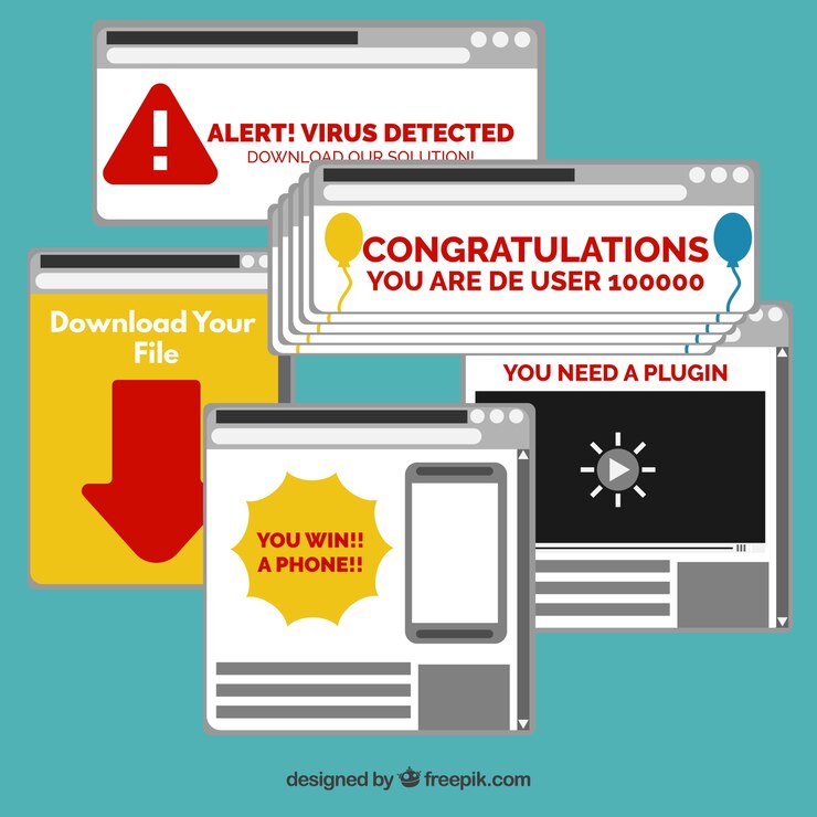 Vector Gratis koleksi iklan pop-up yang mengganggu