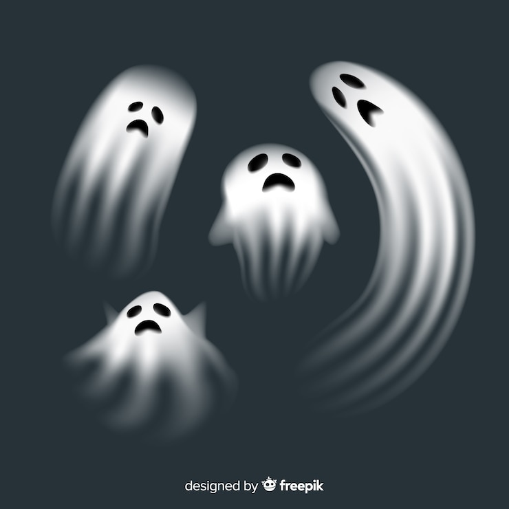 Vector Gratis koleksi karakter hantu halloween dengan desain realistis