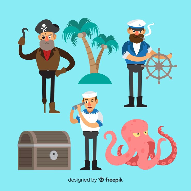 Vector Gratis koleksi karakter laut yang digambar tangan