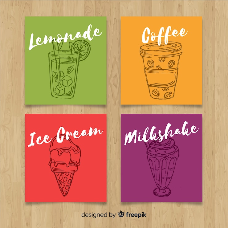 Vector Gratis koleksi kartu makanan digambar tangan