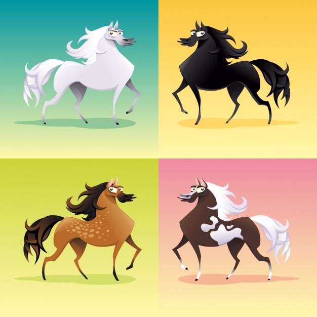 Vector Gratis koleksi kuda berwarna