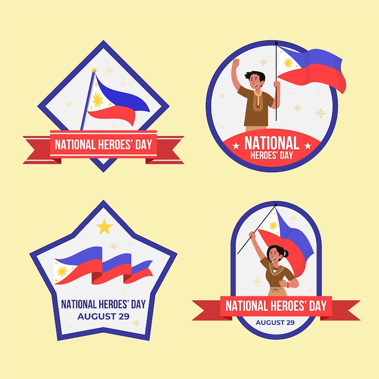 Vector Gratis koleksi label datar untuk perayaan hari pahlawan nasional