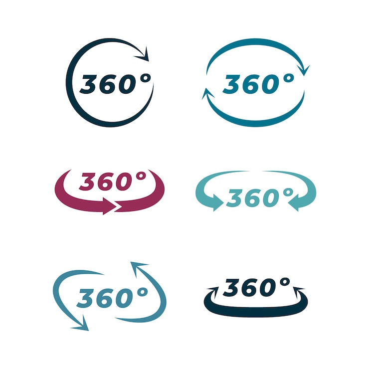 Vector Gratis koleksi label ikon 360 derajat desain datar