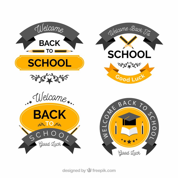 Vector Gratis koleksi label kembali ke sekolah dengan desain datar